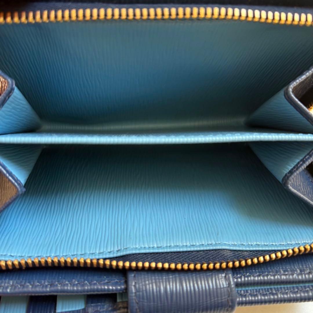 PRADA プラダ ブルー コンパクトウォレット サフィアーノ