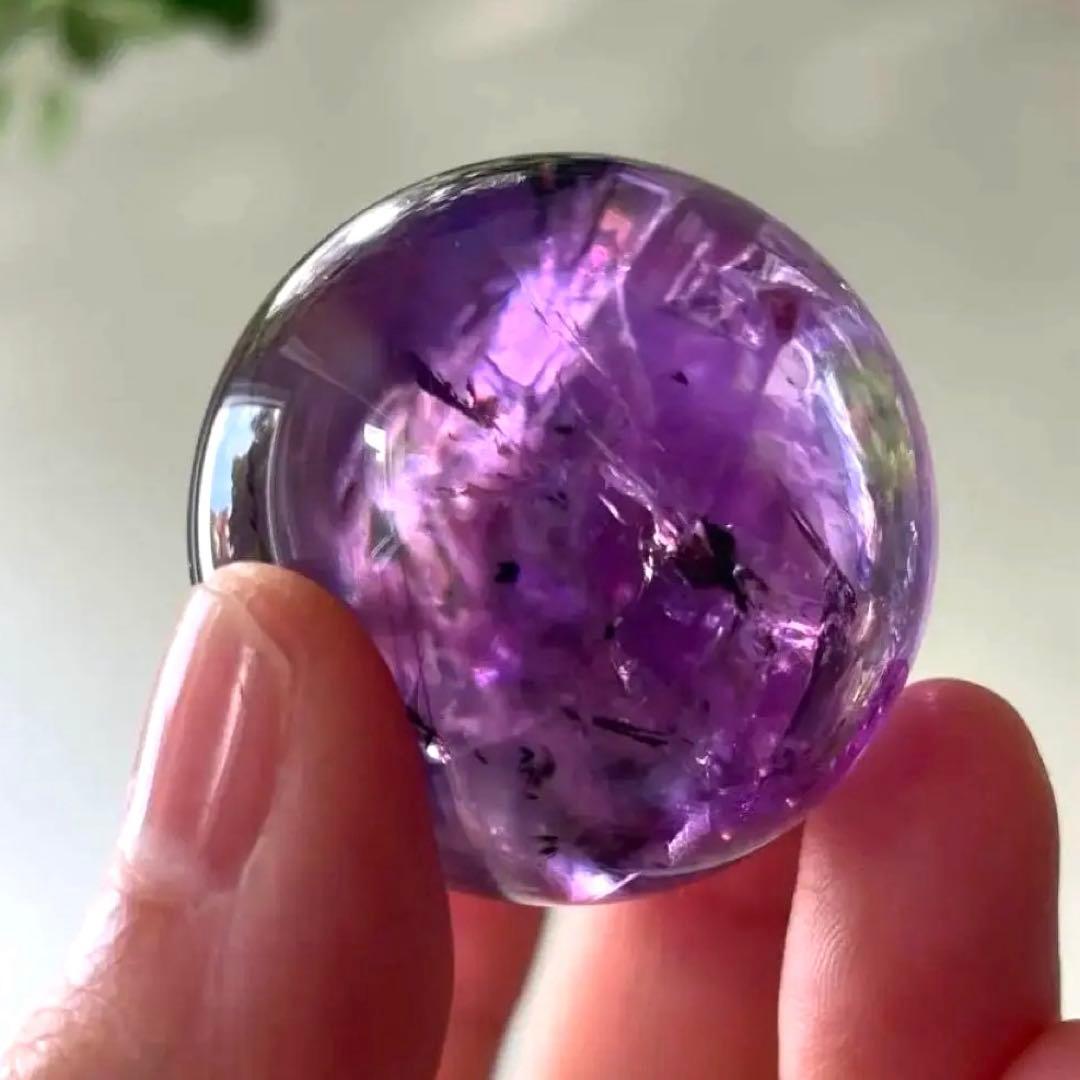 アメシスト　スフィア　高品質　3.7㎝　虹　ファントム　ホーランダイ　アメジスト
