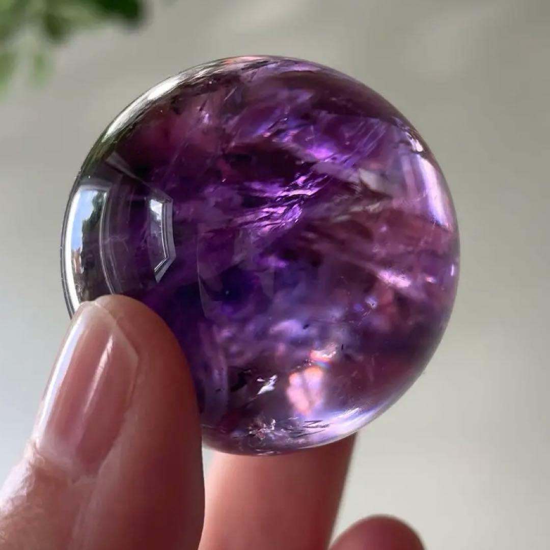 アメシスト　スフィア　高品質　3.7㎝　虹　ファントム　ホーランダイ　アメジスト