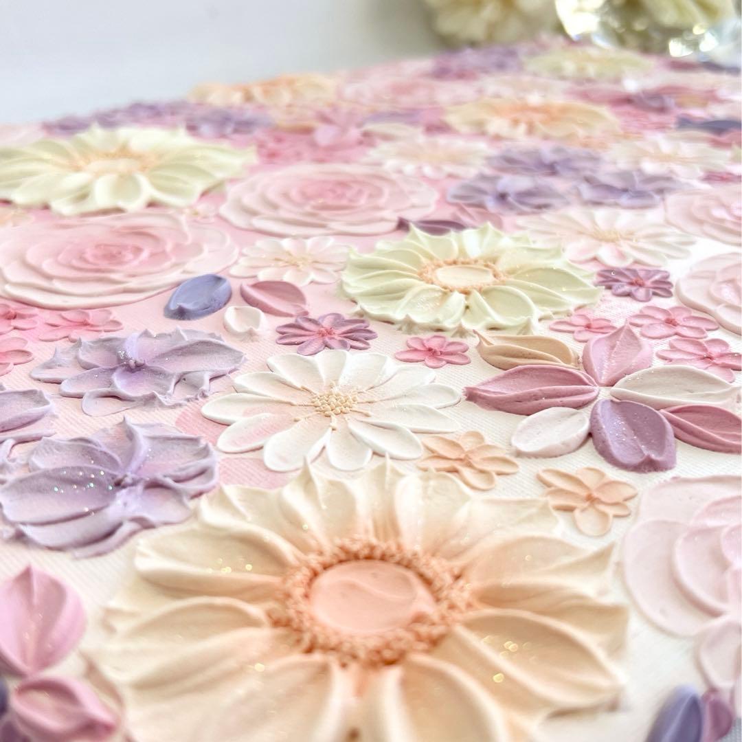 テクスチャーアート　絵画　インテリアアート　立体　花　絵　ボタニカルアート　北欧