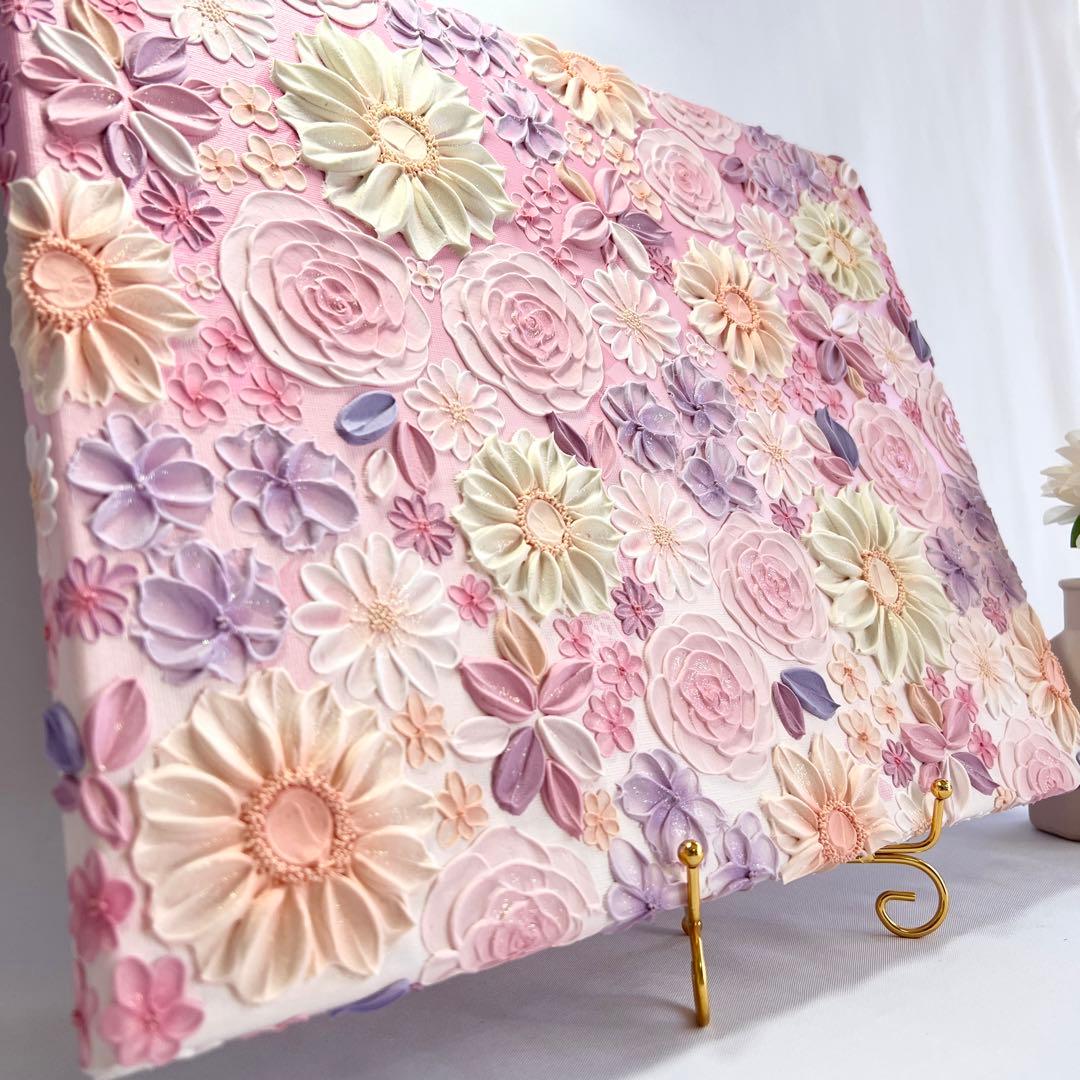 テクスチャーアート　絵画　インテリアアート　立体　花　絵　ボタニカルアート　北欧