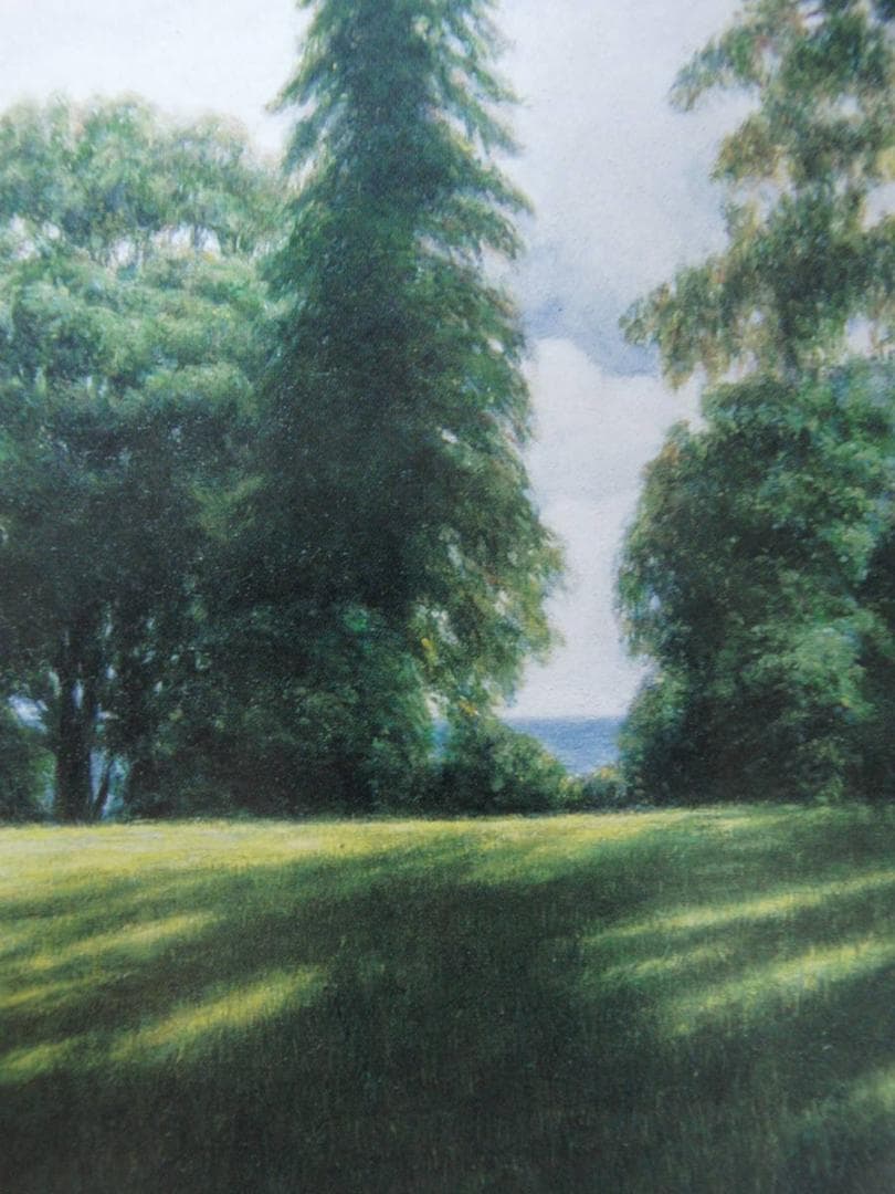 山本貞、【丘の光景】、希少な額装用画集より、新品額装付