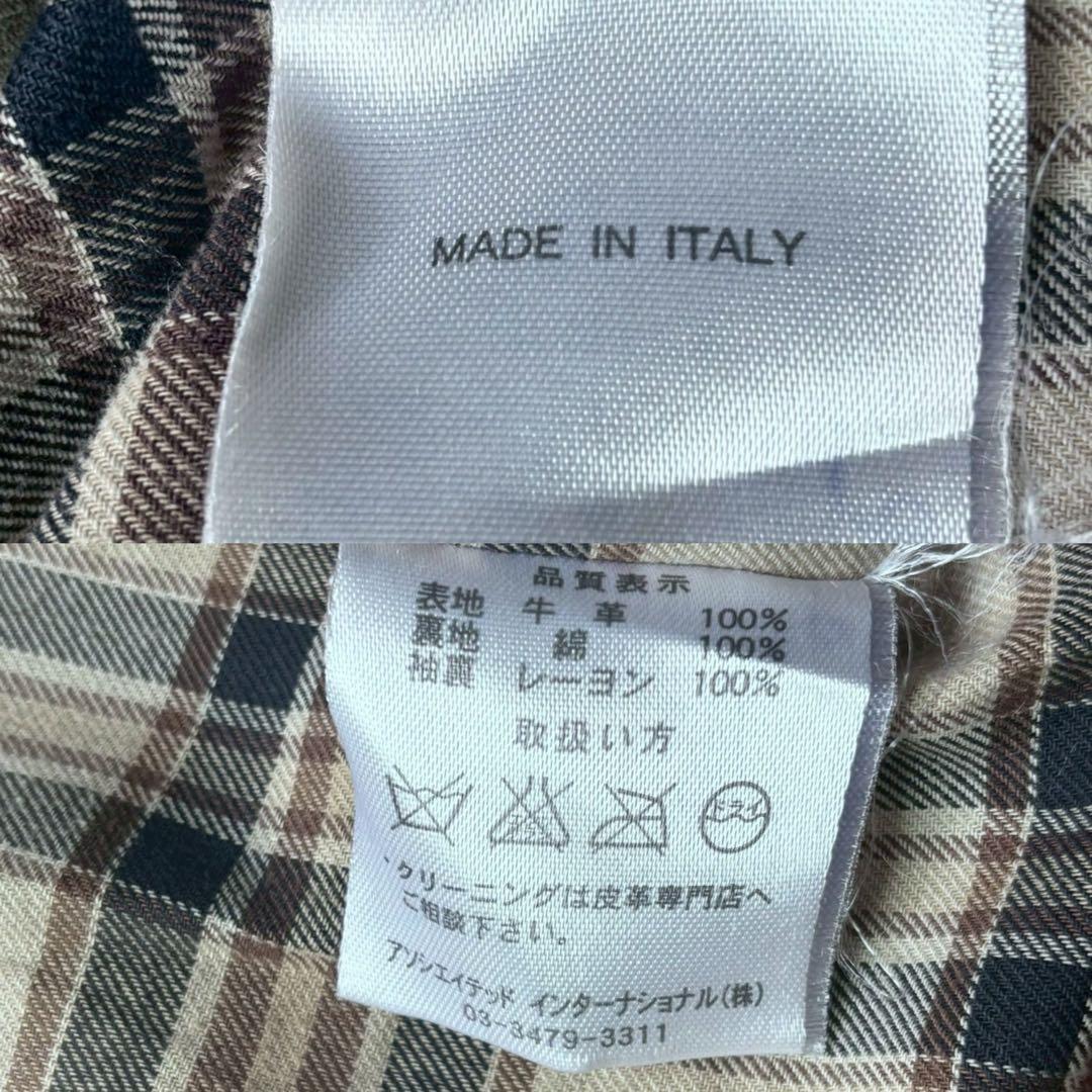 極美品 ベルスタッフ ライダース ロゴプレート チェック 牛革 コーデュロイ 茶