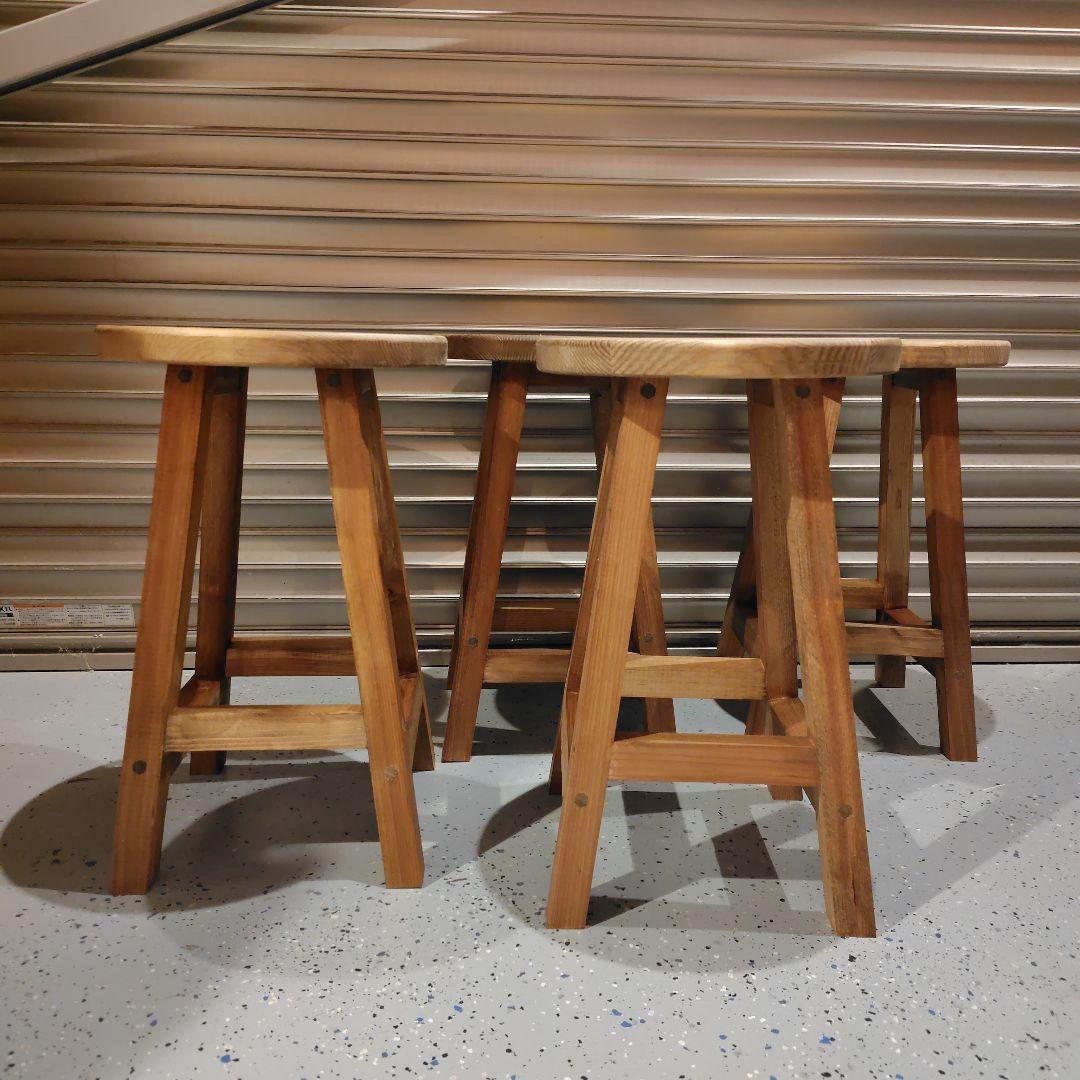 木製 丸イス スツール ハンドメイド 座面高44cm　4脚