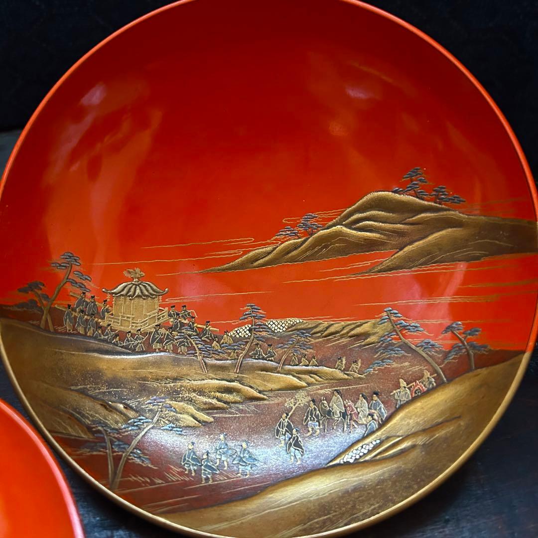最上級　高蒔絵　大名行列図の漆盃　本物保証