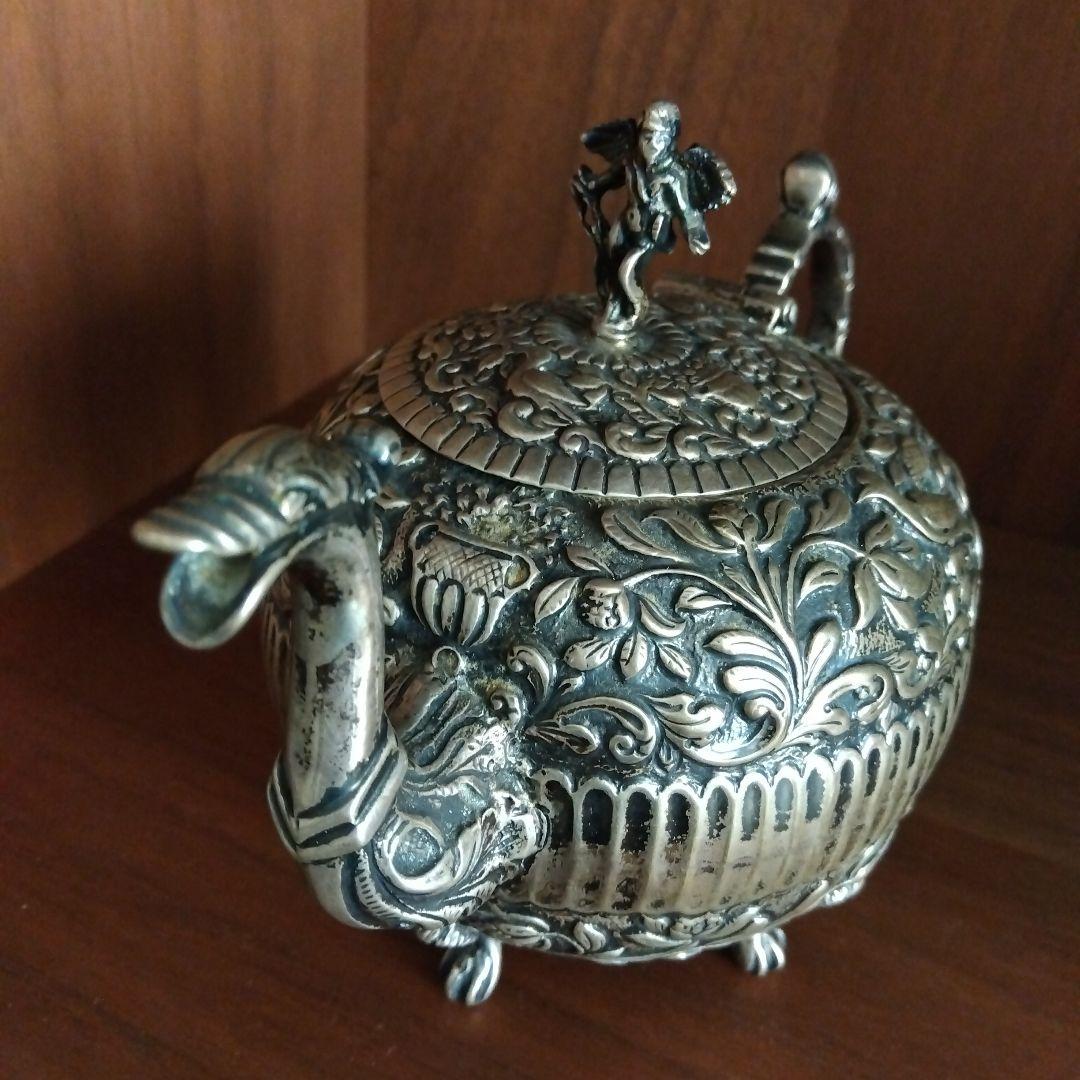 アンティーク ティーセット 銀メッキ 彫刻装飾 ヴィクトリアン風