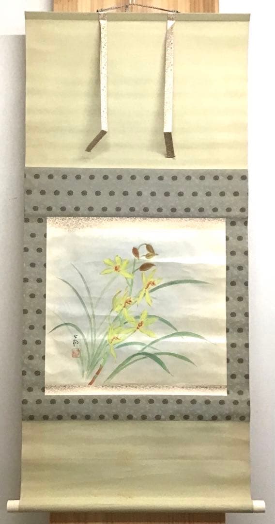 K茶道具　掛軸　「洋蘭の図」　古楊作　共箱　S1007KJ