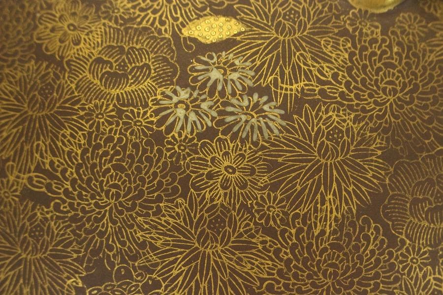 薩摩 連山 金彩 百花紋 四耳壷(A634)