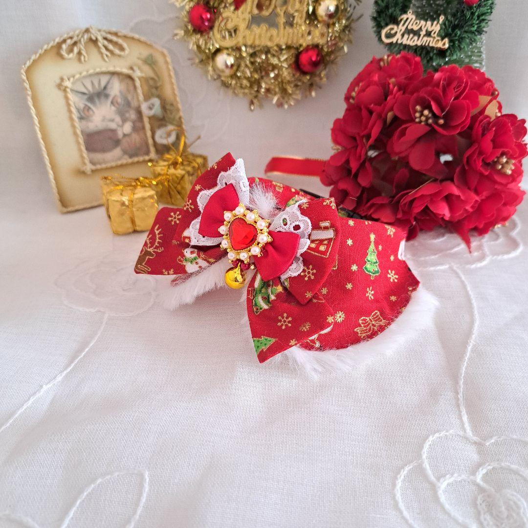 クリスマスシリーズ(赤、雪だるま&サンタ)わんちゃん猫ちゃん用襟つき首輪