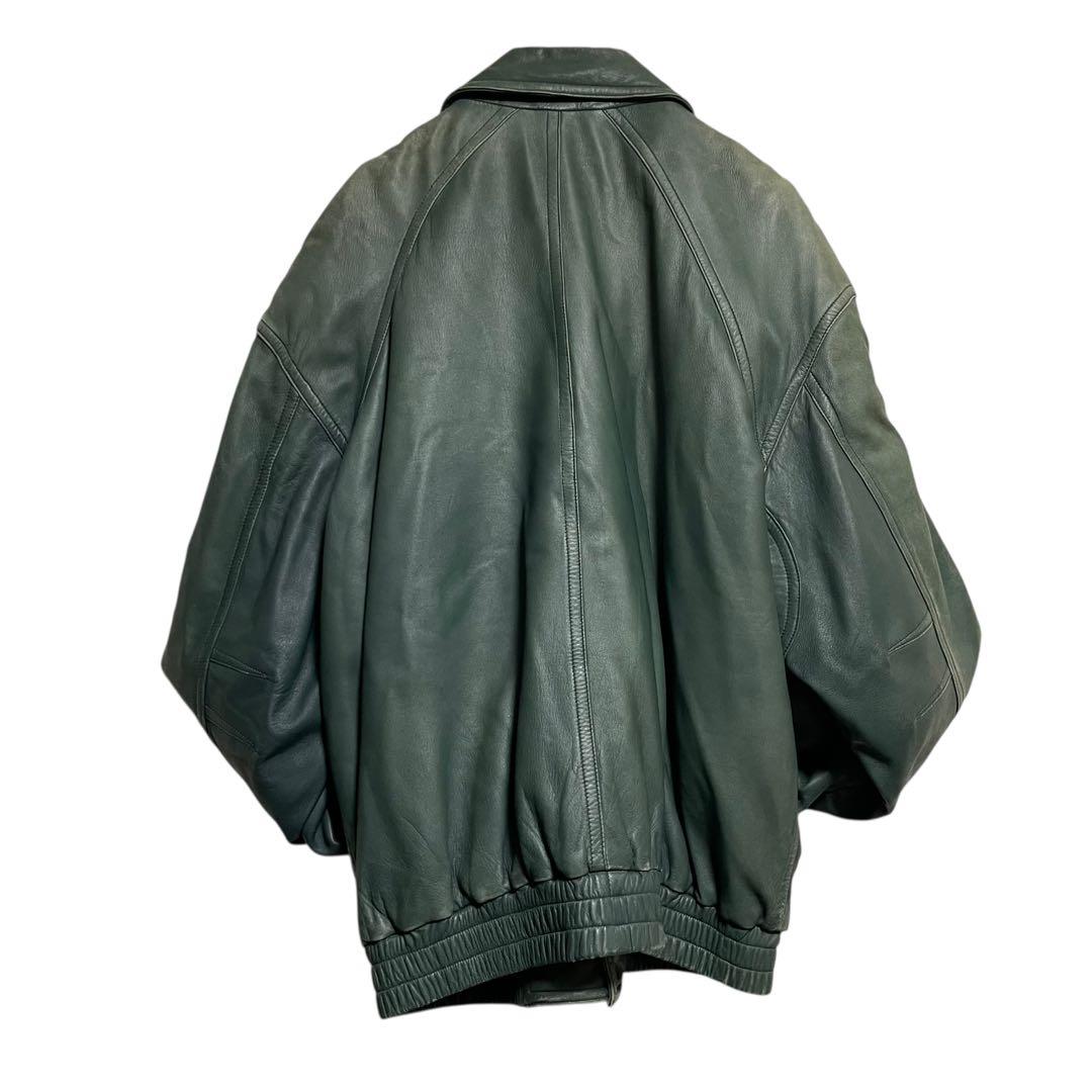 極希少【vintage】羊革ラムスキンシングルライダースジャケット グリーンXL