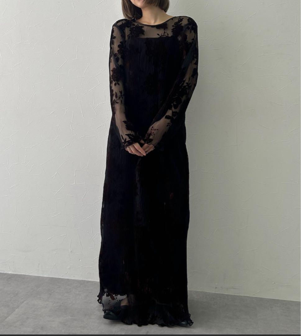 Callarus 2way ベロアフロッキープリーツ ワンピース ドレス 黒