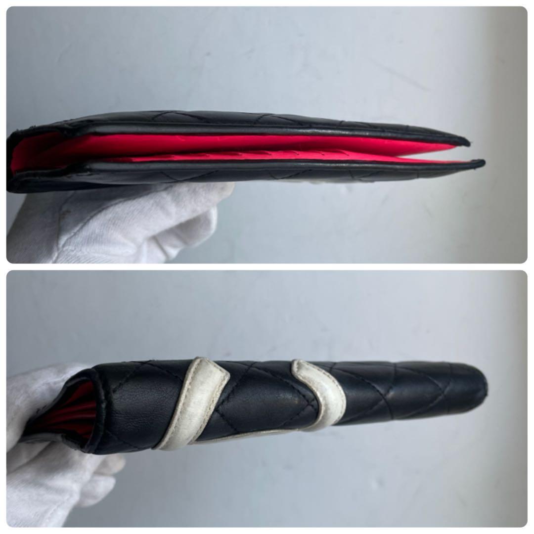 箱シール有り✨CHANEL マトラッセ カンボンライン ２つ折り長財布白黒ピンク