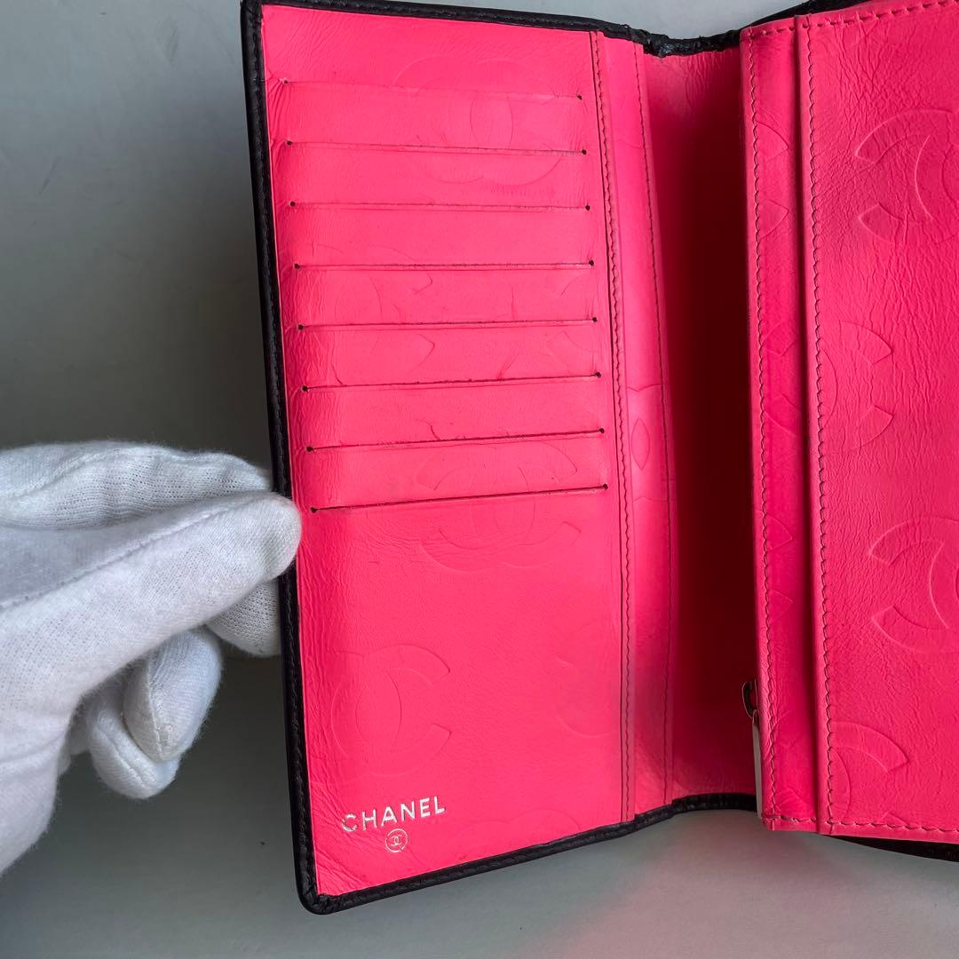 箱シール有り✨CHANEL マトラッセ カンボンライン ２つ折り長財布白黒ピンク