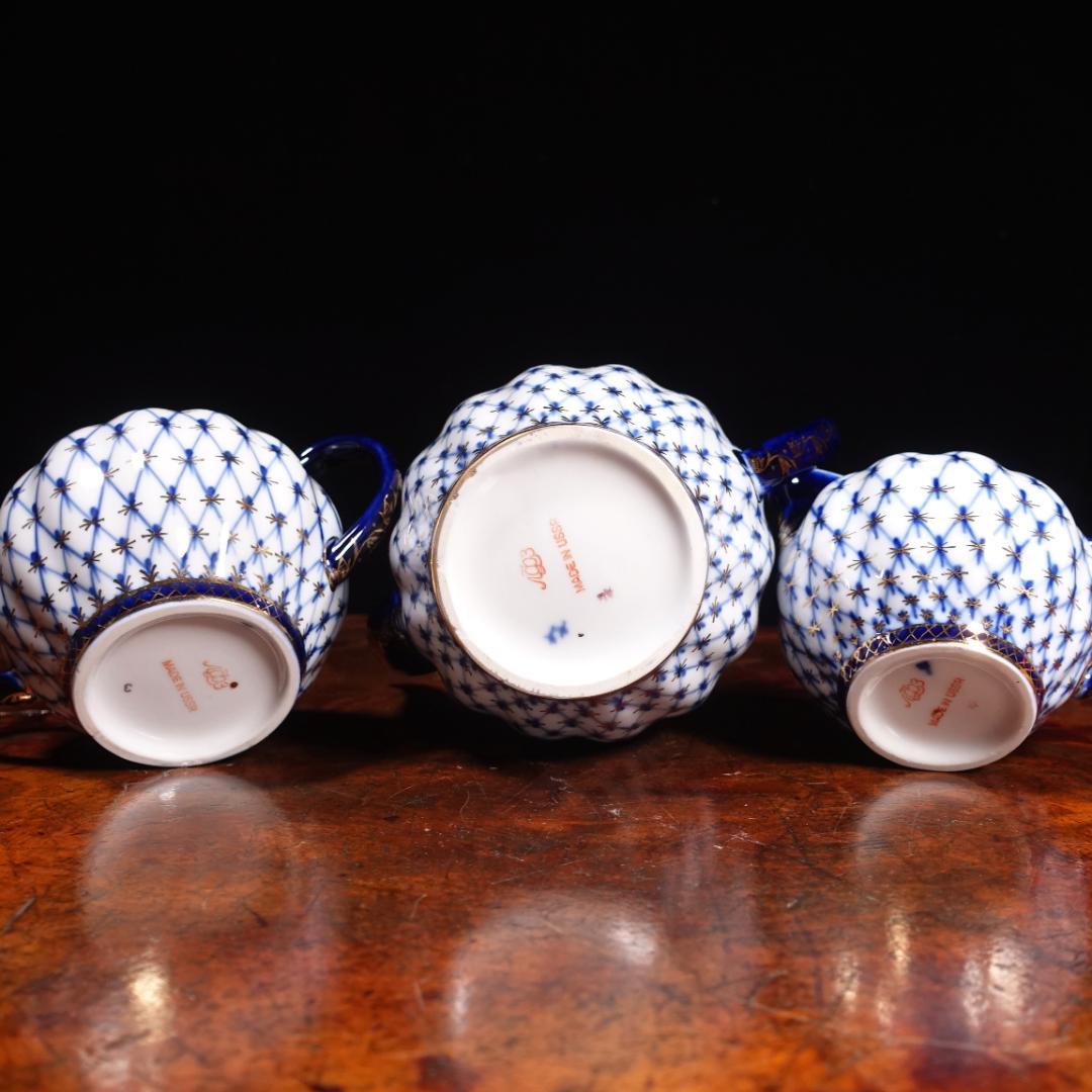 ロモノーソフ LOMONOSOV ソ連時代 コバルトネット トリオ ポットセット