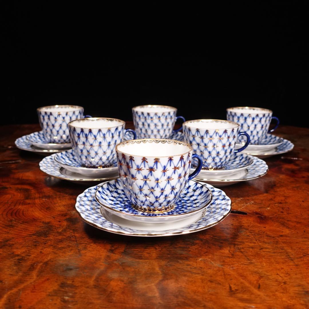 ロモノーソフ LOMONOSOV ソ連時代 コバルトネット トリオ ポットセット