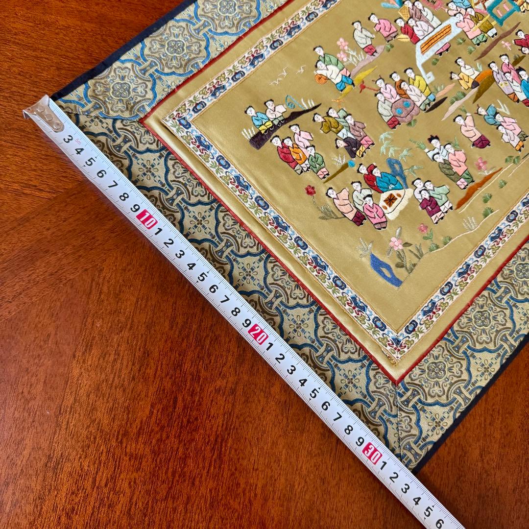 未使用 中国骨董 シルク 刺繍 ハンド刺繍 タペストリー 美術品