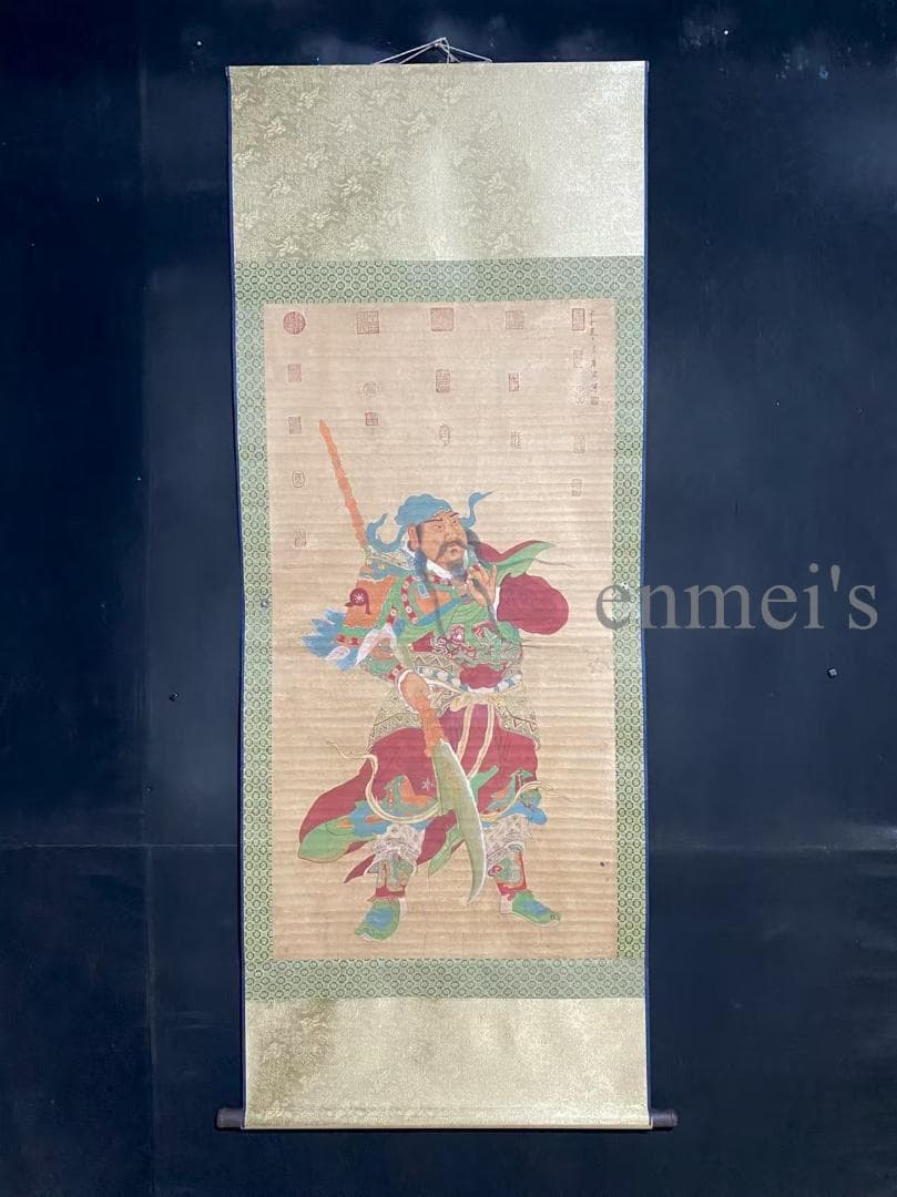 中国古美術 明代 唐寅款 関公画 掛軸 宣紙 唐物 書画 名家作 風水鎮宅 肉筆