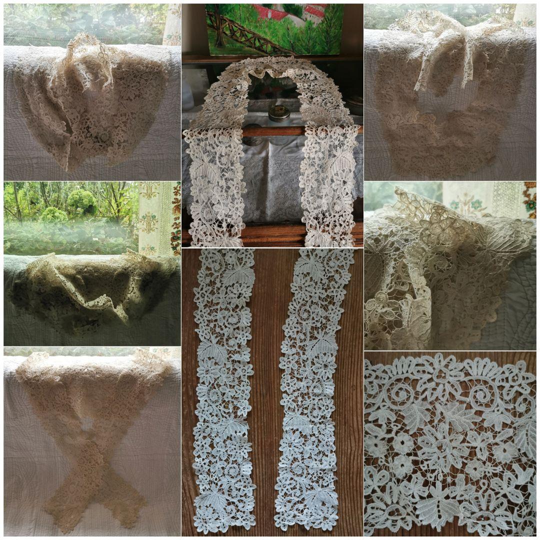 アンティーク繊細なブリュッセル デュセスレース ロングラペット付け襟 ショール