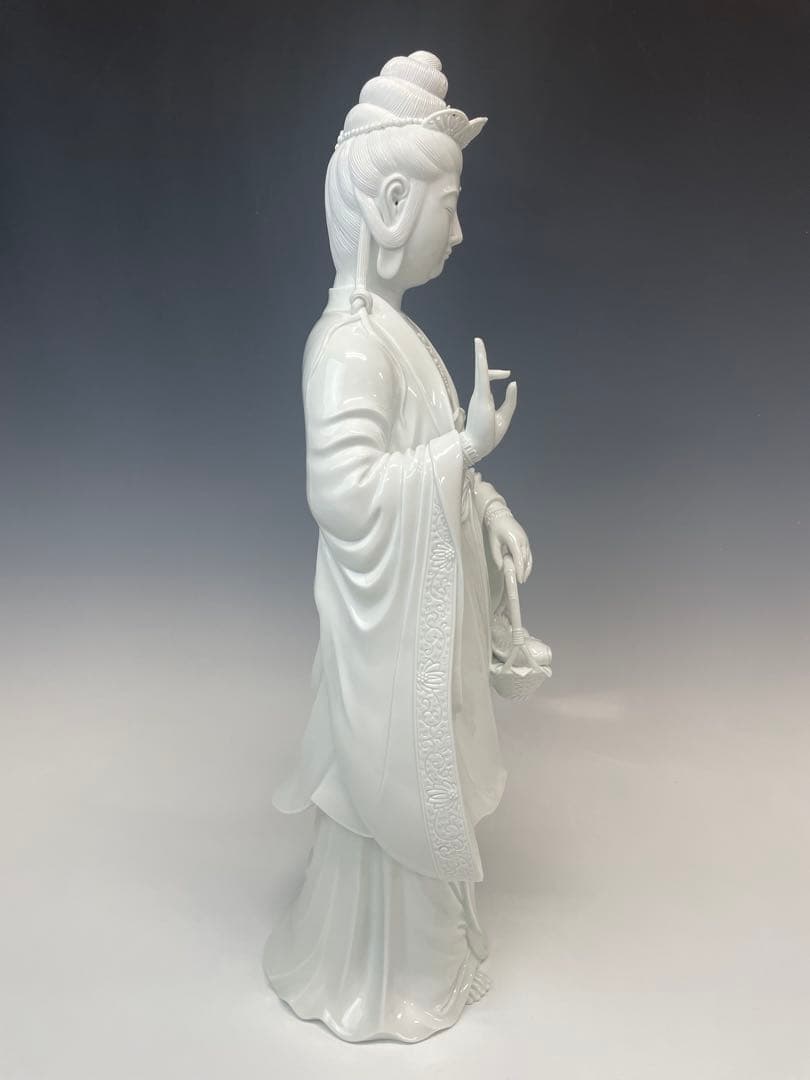 優美　樋渡陶六作　白磁魚藍観世音菩薩像　高さ52cm 好状態　本物保証