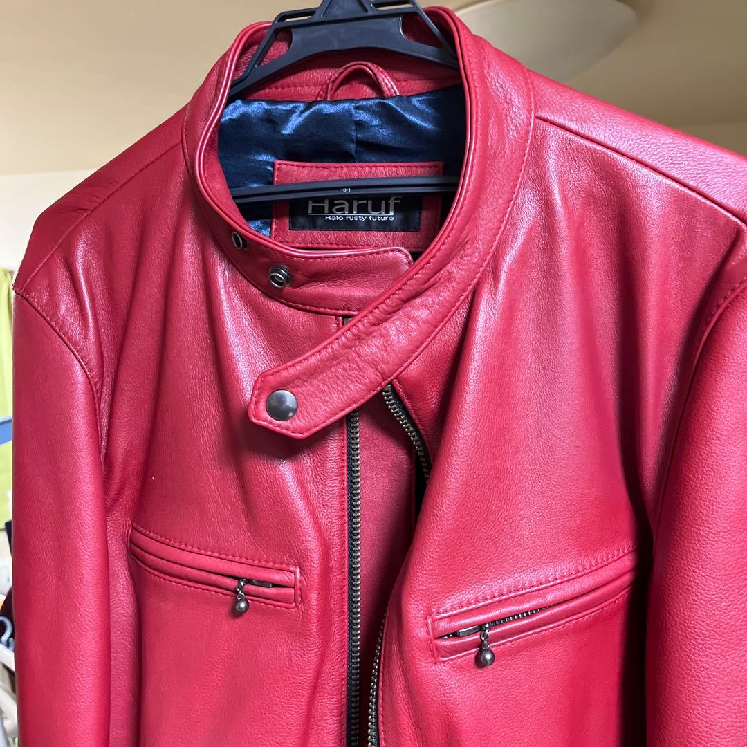 Haruf レッド シングルライダースジャケット