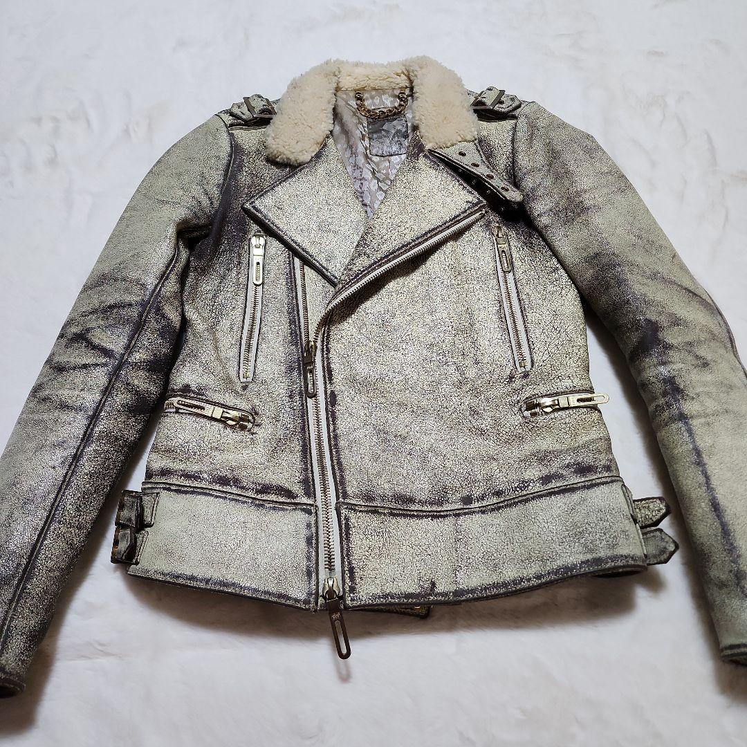 galaabenD　ガラアーベント　クラッシュ加工ダブルライダースジャケット　M