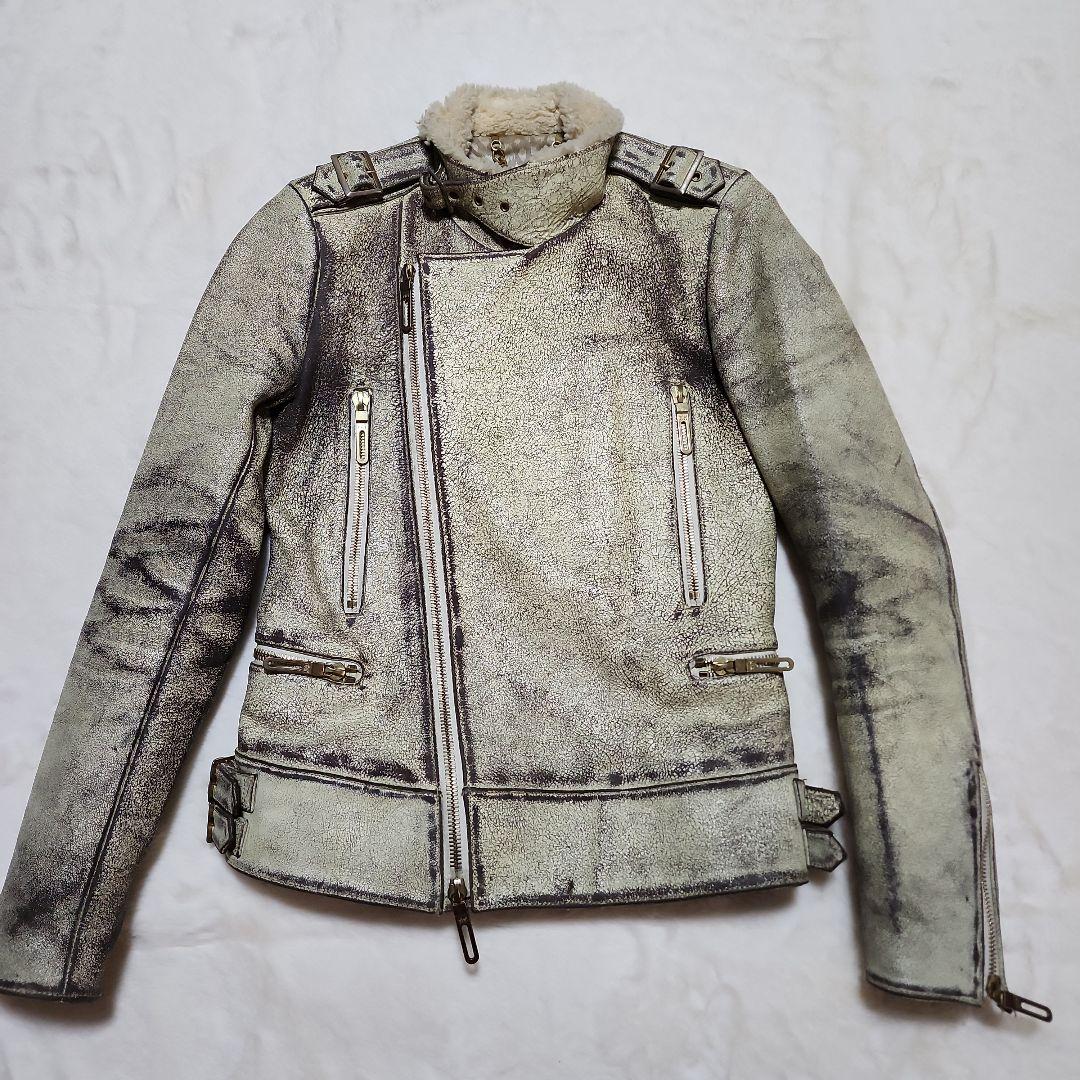 galaabenD　ガラアーベント　クラッシュ加工ダブルライダースジャケット　M