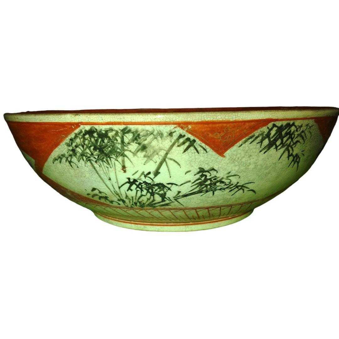 赤絵九谷　幾何学文赤玉赤絵鉢