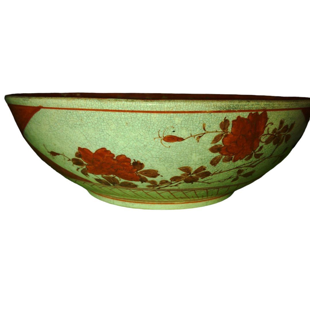 赤絵九谷　幾何学文赤玉赤絵鉢