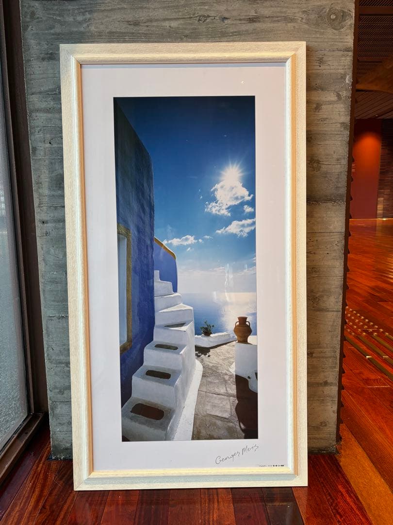108cm ジョルジュメリス　青い壁白い階段　ギリシャ風景画絵画　アートポスター