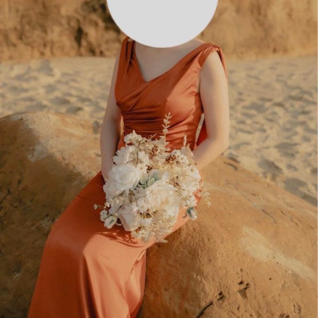 オレンジ サテン風 スリーブレスドレス（値下げ中！1万円→9千円）