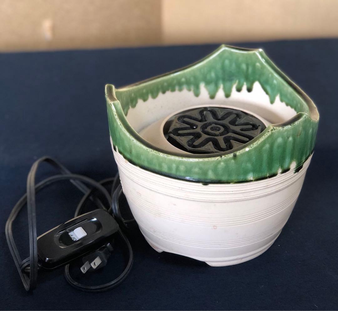 《R》野々田式 織部 江戸火鉢 電熱器 煎茶 茶道具　1f