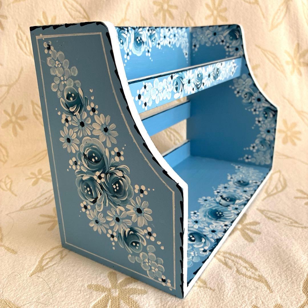 トールペイント 木製3段傾斜シェルフ、キャニスターラック、ディスプレイスタンド