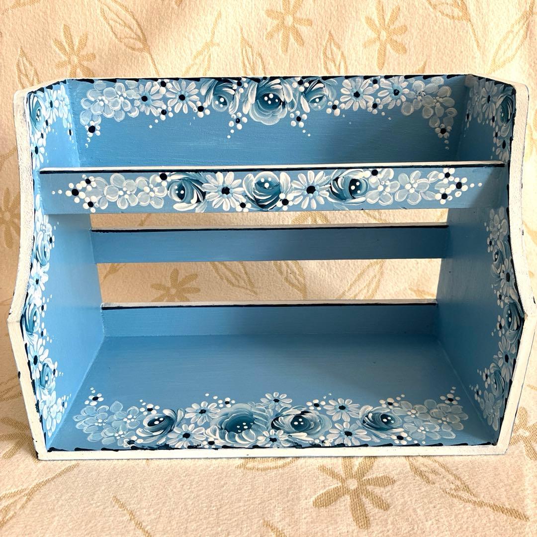 トールペイント 木製3段傾斜シェルフ、キャニスターラック、ディスプレイスタンド