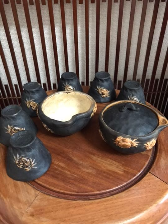 希少 幻の一品 名工 中川鷺脚 造 鷺脚焼 蟹彫刻 細密彫刻 煎茶器