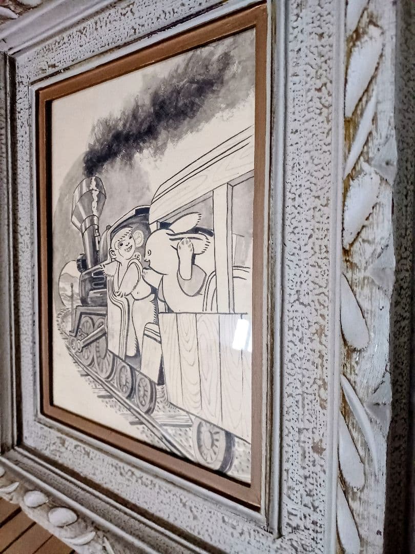 江戸屋の原画　フレーム付き 汽車ポッポ　額最大寸法　446x398mm 作者不詳
