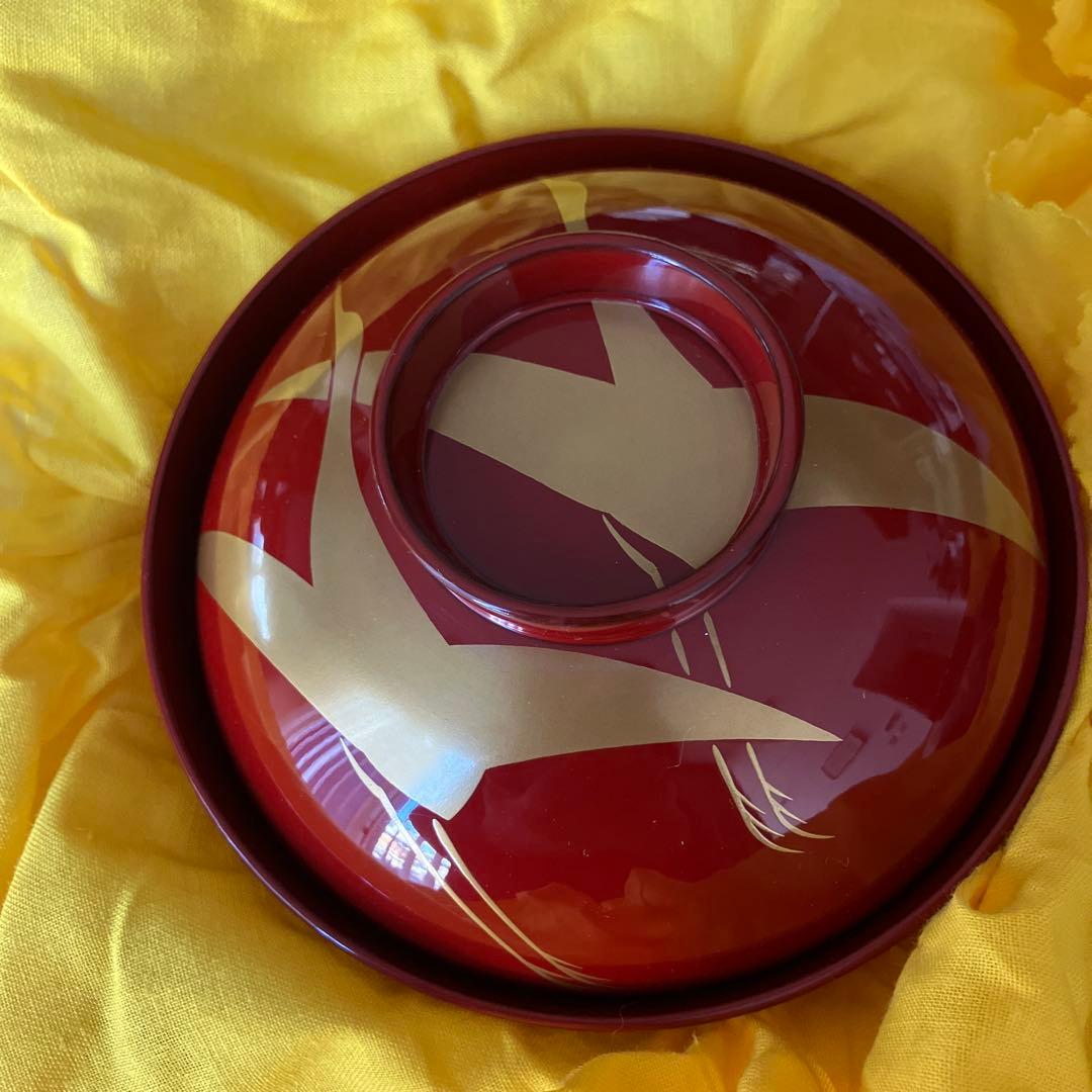 未使用　輪島塗　高州堂　蓋付　夫婦椀　鶴