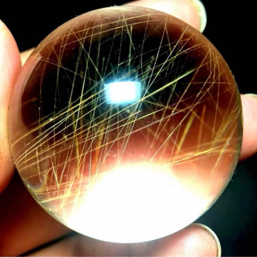 40mm ゴールドルチルクォーツ　丸玉　スフィア　金針水晶