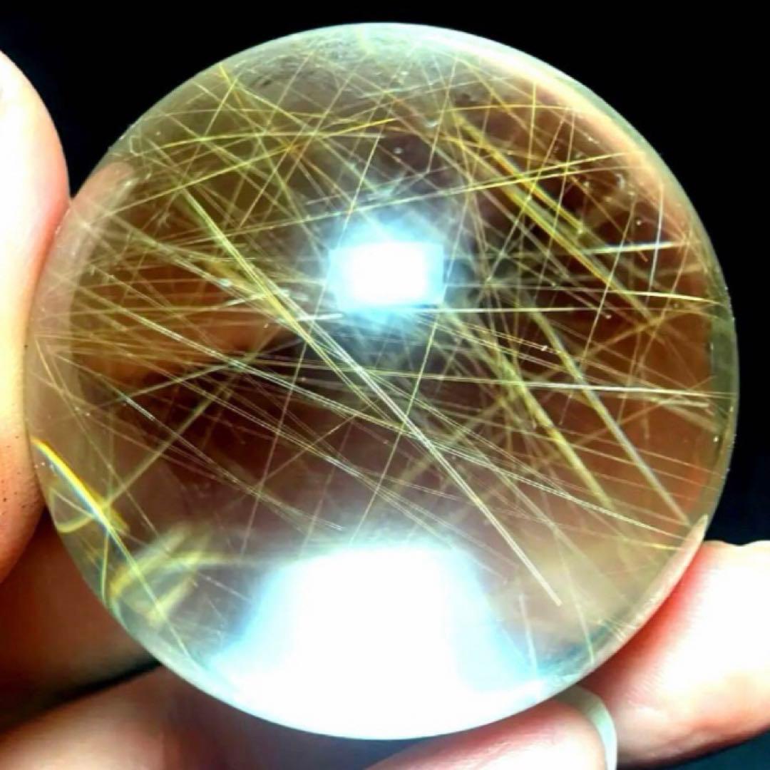 40mm ゴールドルチルクォーツ　丸玉　スフィア　金針水晶