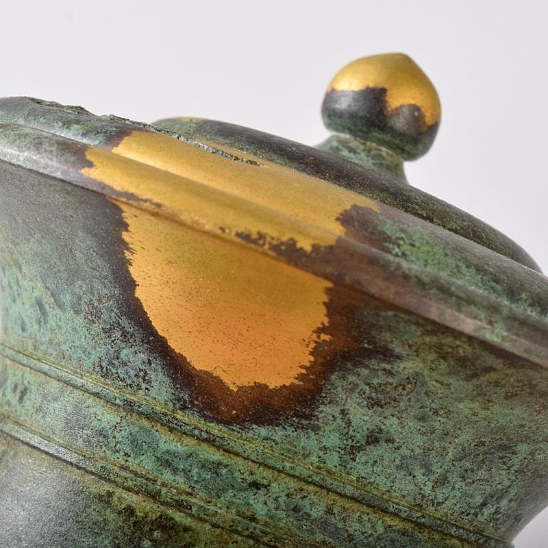 平安　秦蔵六造　塗金銅香炉　「瑞雲」　共箱　G　R8430