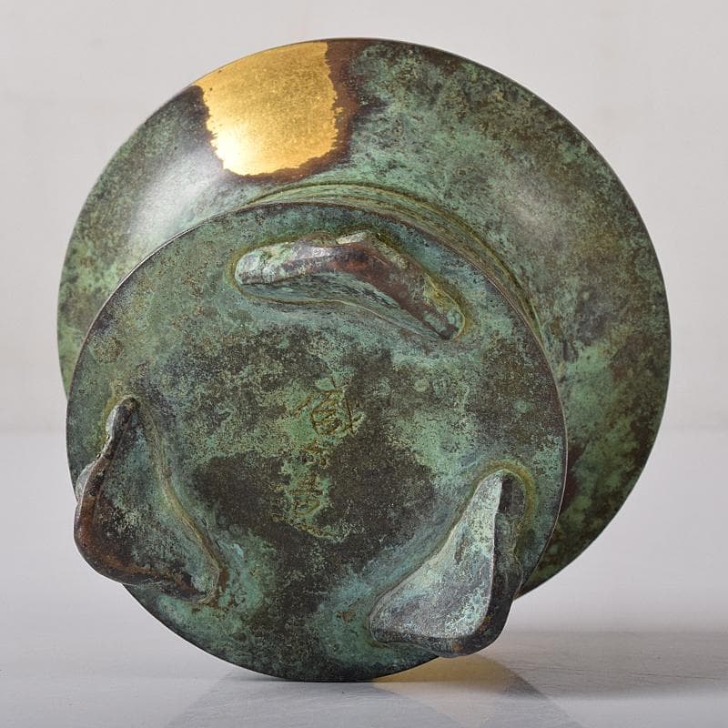 平安　秦蔵六造　塗金銅香炉　「瑞雲」　共箱　G　R8430