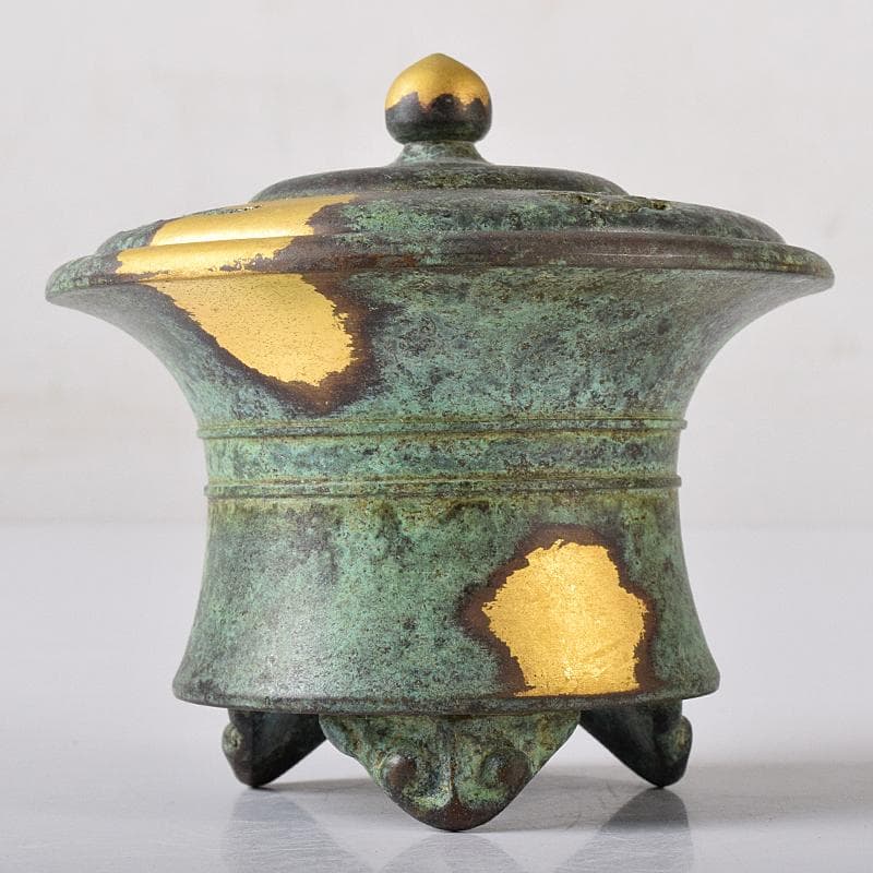 平安　秦蔵六造　塗金銅香炉　「瑞雲」　共箱　G　R8430