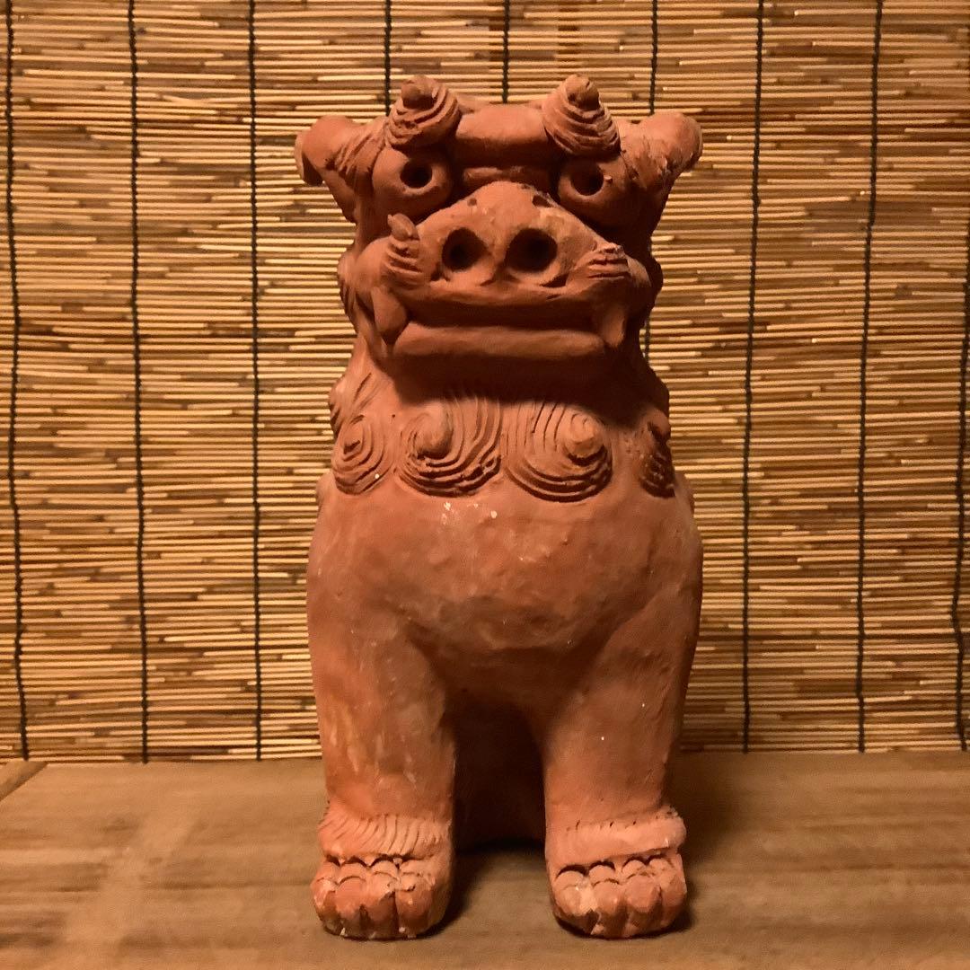 沖縄・名工「新垣榮用・壺屋焼シーサー」狛犬・榮用窯・荒焼・手ひねり・阿吽・銘刻印
