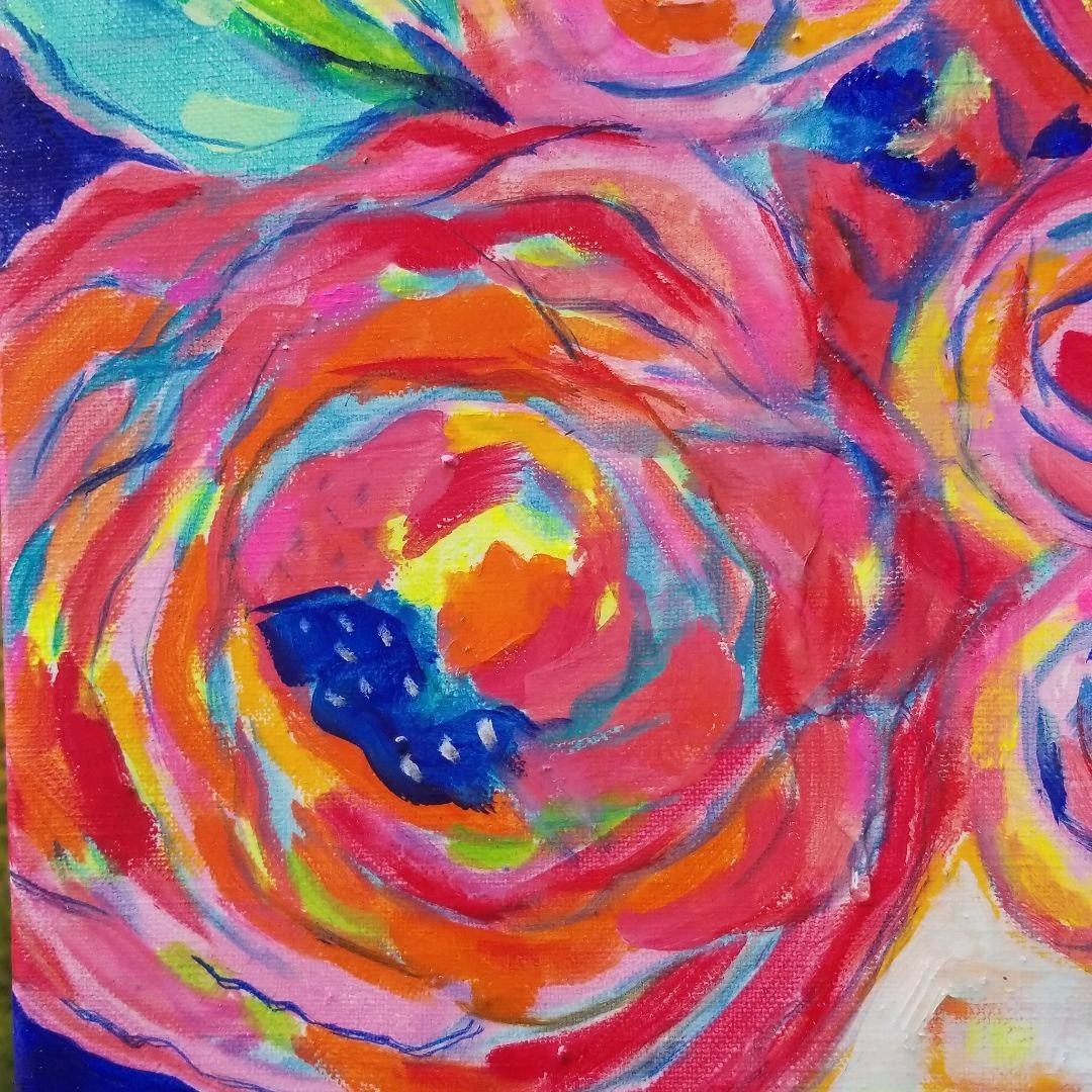 油絵　よっこ　まるまるとした大きいお花