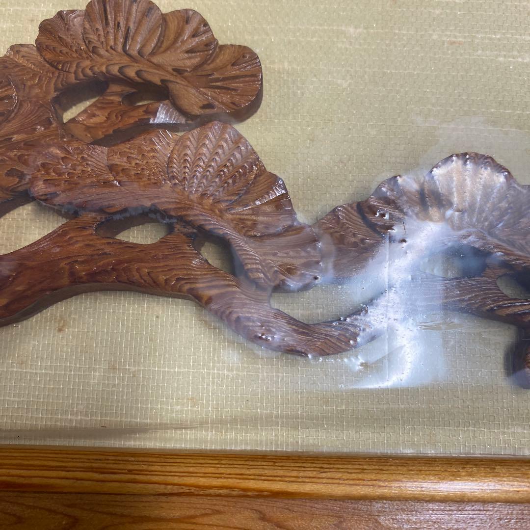 銘木！屋久杉　額縁　鶴と松　美術品　未使用だけど、長期自宅保管