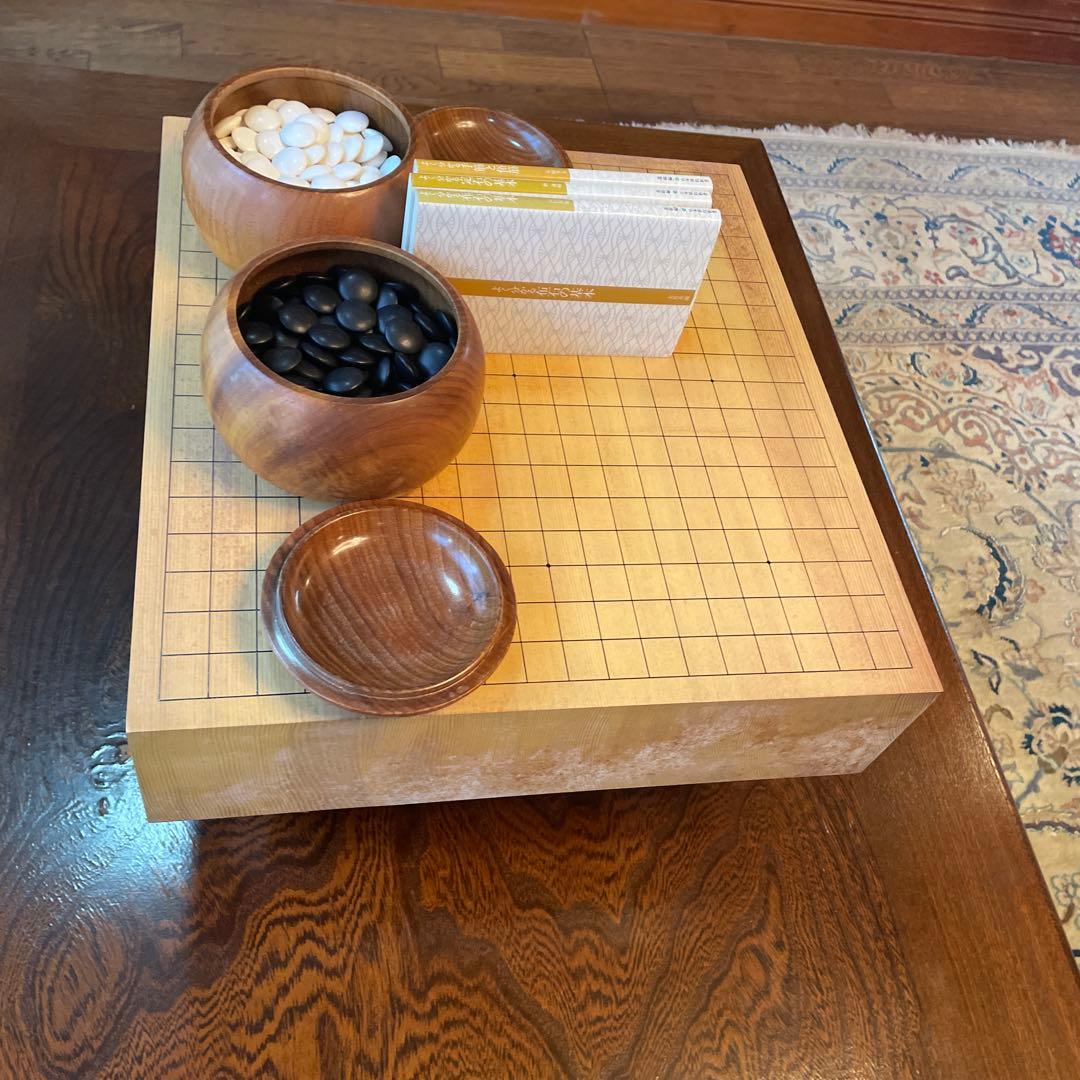 木製囲碁盤セット（碁石・教本付き）木製　囲碁盤　碁石セット　へそ　脚付