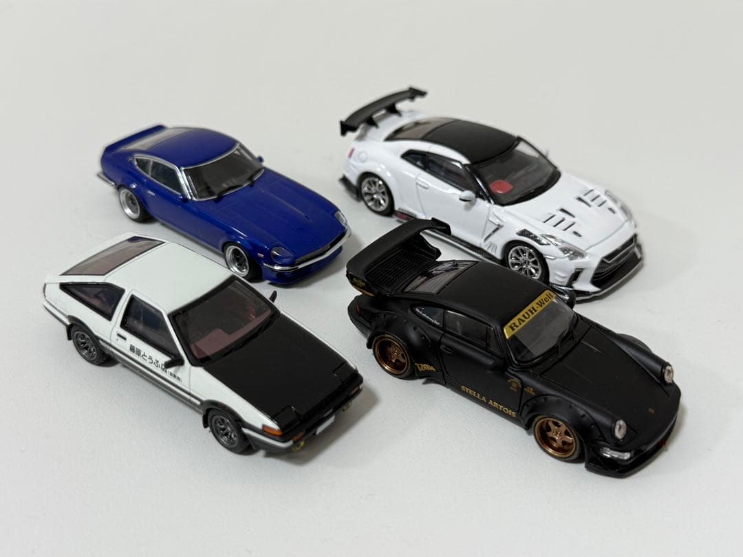 1/64 ミニカー4台セット　頭文字D 湾岸ミッドナイト　RWBポルシェ　R35