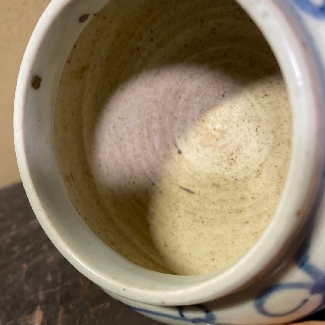 中国古玩　染付草花文水滴