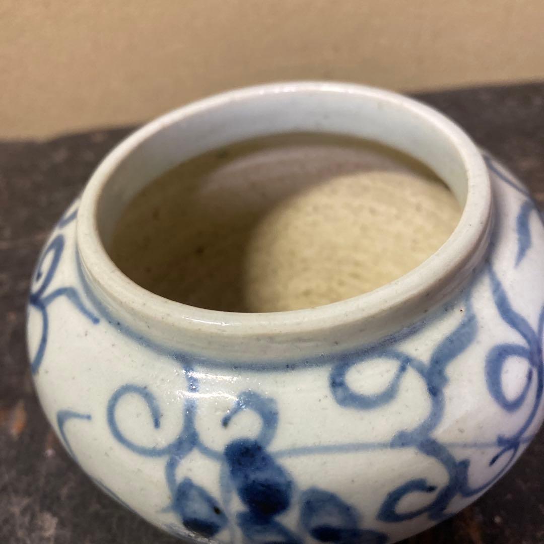 中国古玩　染付草花文水滴