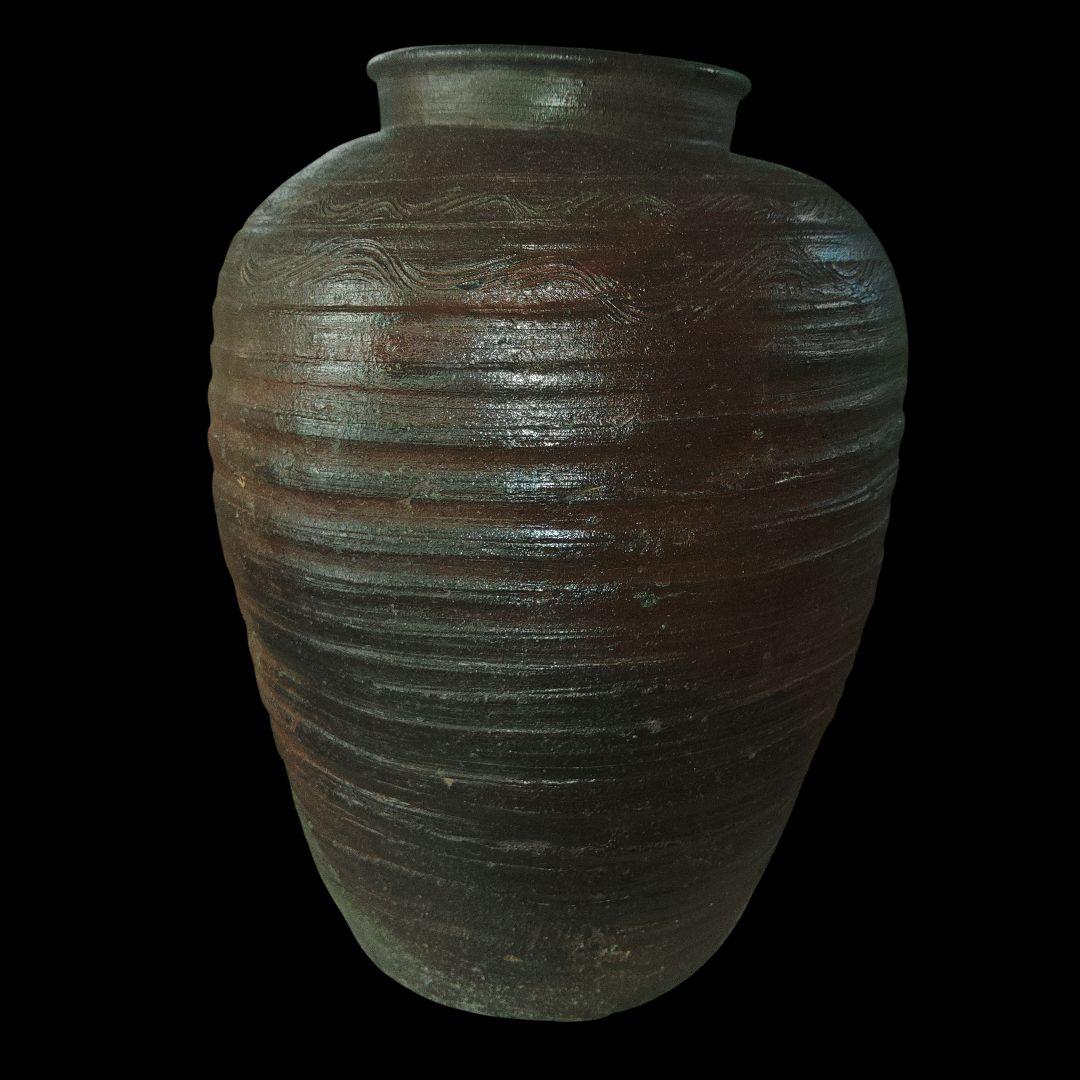 備前焼　櫛描波状文壺　窯記号　茶壺　花入れ