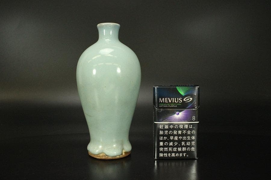 中国美術 天青釉 梅瓶 高17cm ZE216